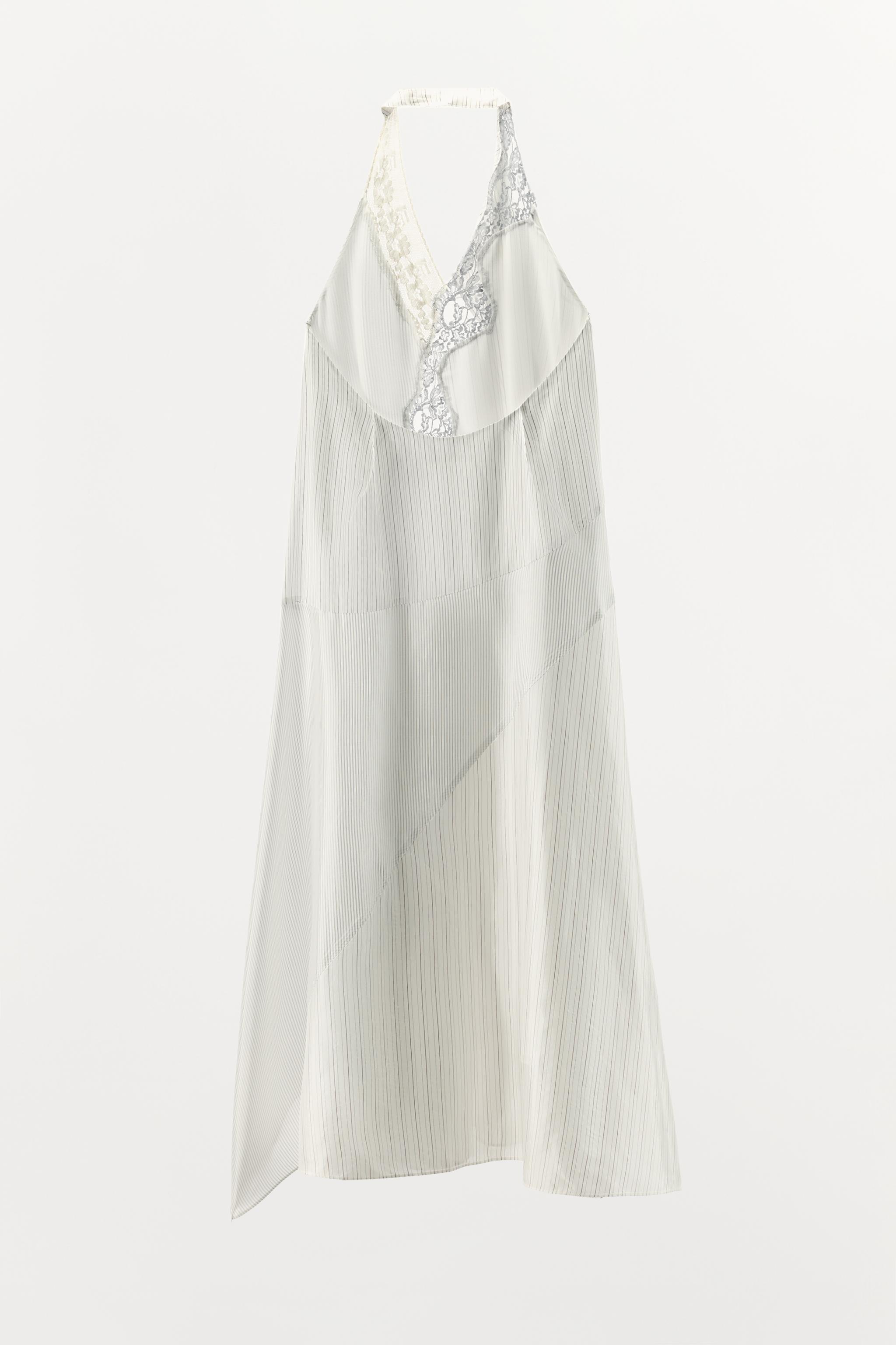STRIPED LACE HALTER DRESS